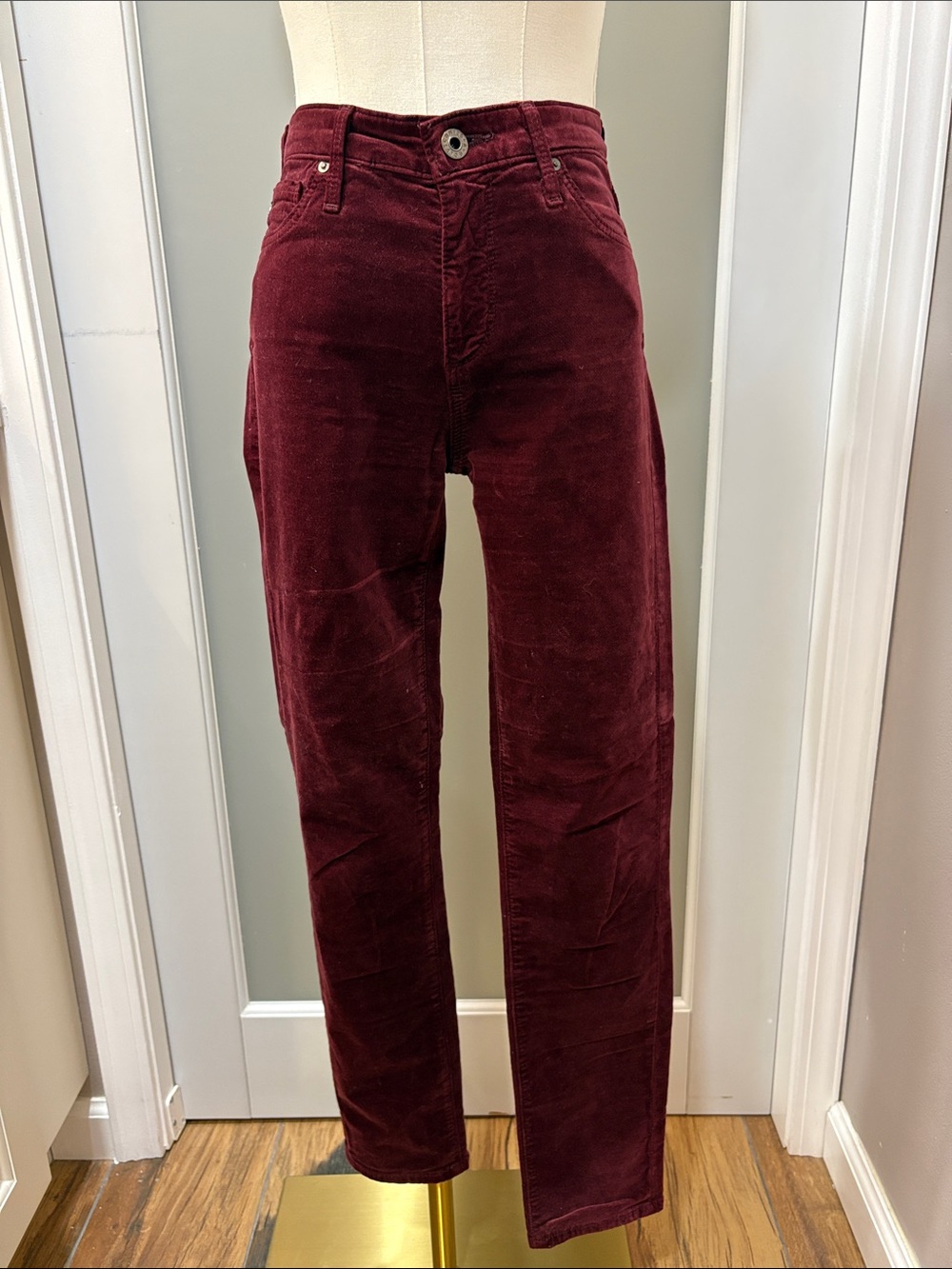 Ag Adriano Goldschmied Straight-Leg Velvet Jeans in Burgundy